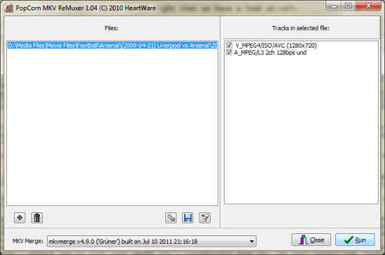 Popcorn MKV Remuxer: Main Screen Popcorn MKV Remuxer: Main Screen